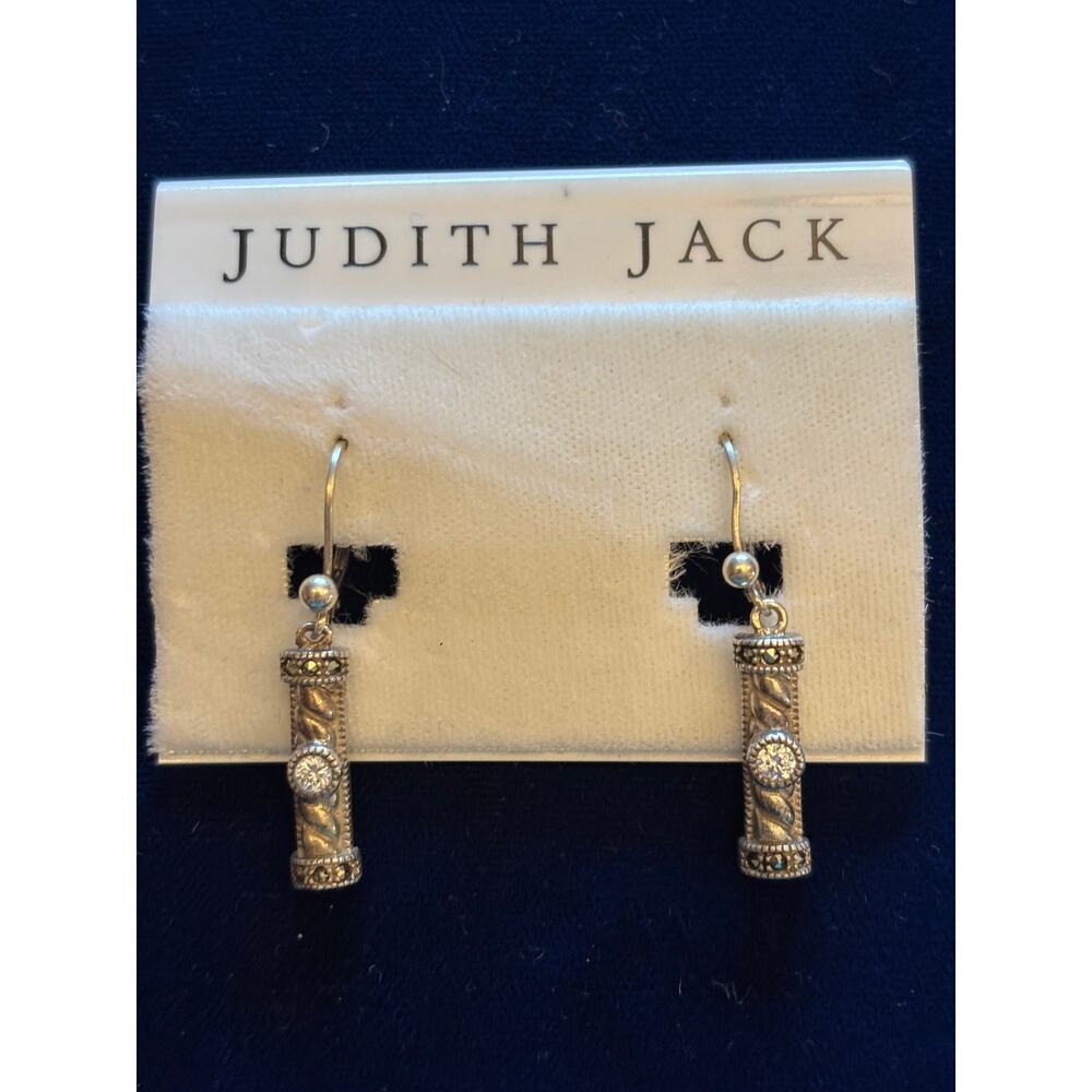 Vintage Judith Jack Sterling Silver Rhinestone Earrings Lever Back 1.5" $175